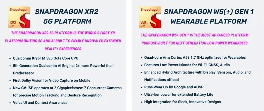 Snapdragon XR2 5G platform &amp; W5+ Gen1 wearable platform